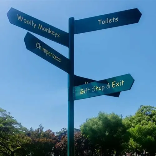 Single direction 3mm aluminium Arrows Directional Finger Post for a Zoo