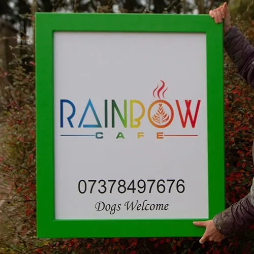 Full colour sign enclosed in a painted frame. Full Colour Sign