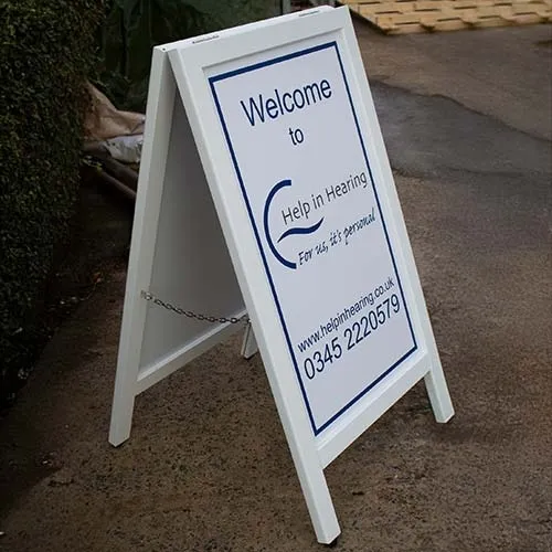 Painted hardwood A-Board sign with printed panel