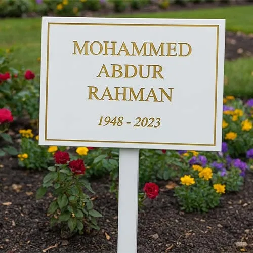 White Corian Plaque with Gold Text