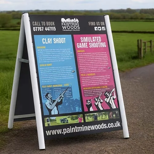 Commercial-grade pavement sign with full colour printed graphics. Full Colour Pavement Sign