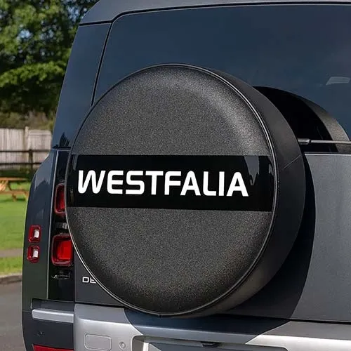 Coated except for central panel for single coloured lettering. 4x4 Spare Wheel Cover
