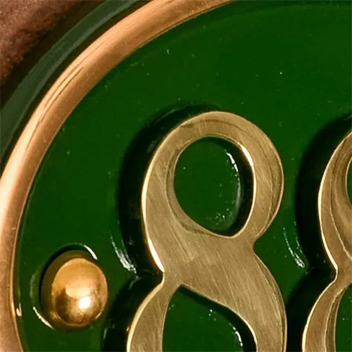 Available in six backround colours Close up of Brass House Number