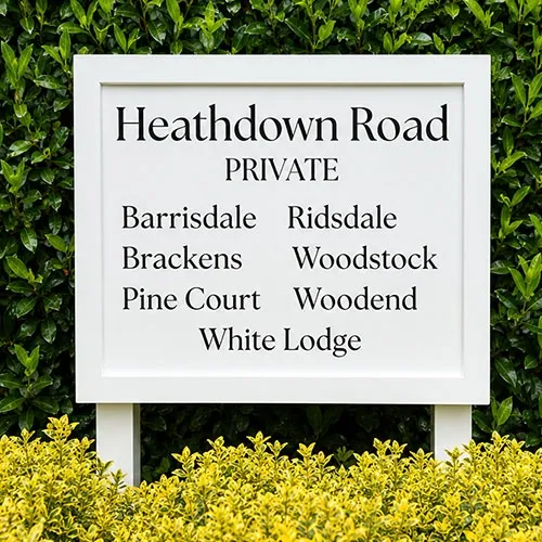 This has been fixed to posts with hidden fixings. Framed Edged Sign with Posts