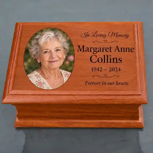 Mahogany Ashes Casket with Colour Image