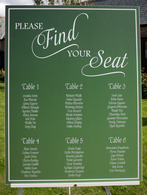 Large table seating plan in a gradient green - dark to light