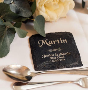 Rustic slate place name setting.