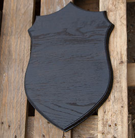 Taxidermy shield treated with a black preverative.