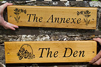 Wooden signs in durable chestnut. Wooden signs in durable chestnut.