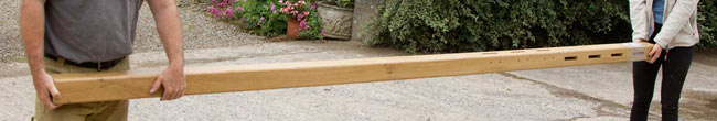 Long oak post with mortice joints for fingers.