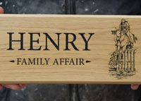 Wooden sign with fine detail.
