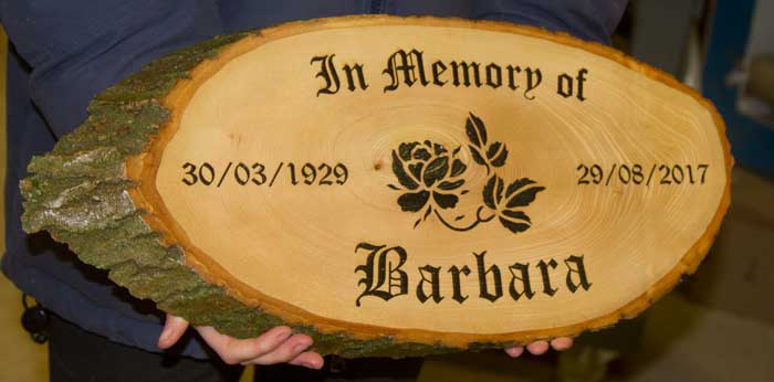 Rustic Timber Sign used as a memorial plaque